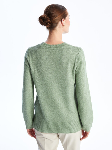 Women's Crew Neck Long Sleeve Knit Sweater - 5