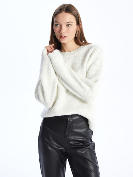 Women's Crew Neck Long Sleeve Knit Sweater - 1