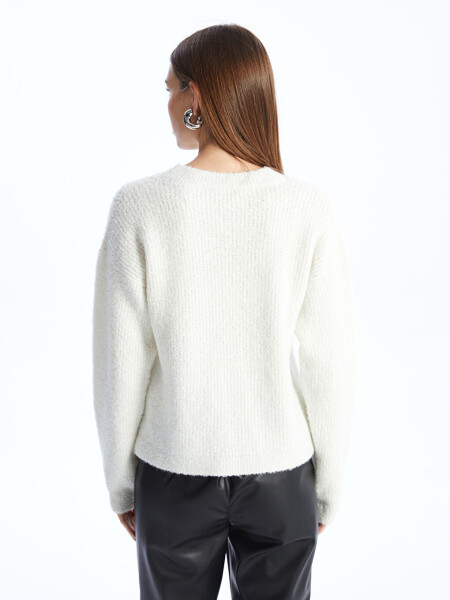 Women's Crew Neck Long Sleeve Knit Sweater - 5