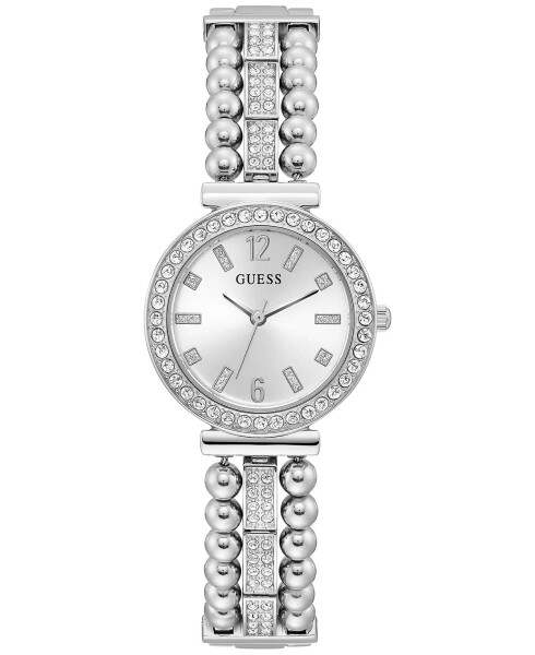 Women's Crystal Beaded Stainless Steel Bracelet Watch 30mm Silver-tone - 1