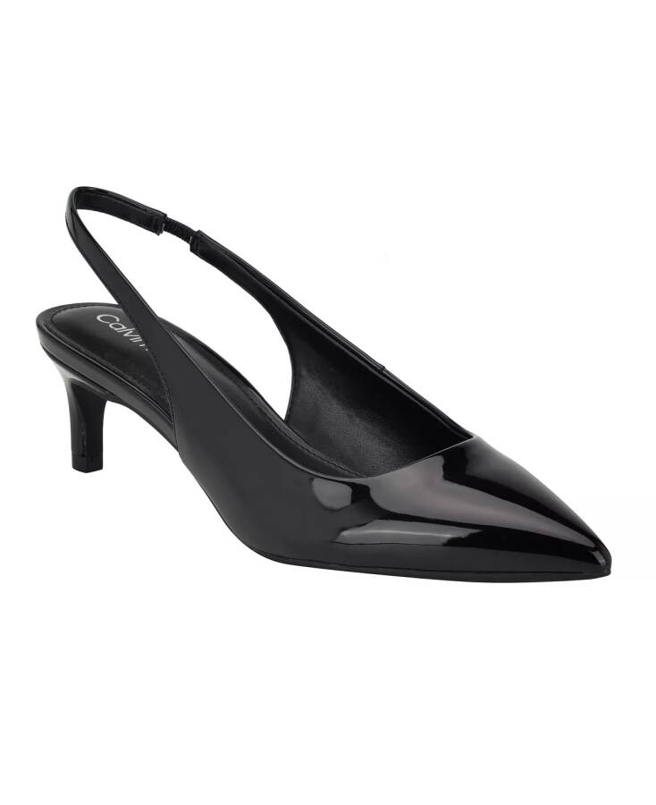 Women's Dainty Pointy Toe Low Heel Slingback Pumps Black Patent - 1