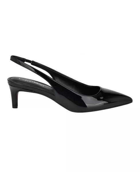 Women's Dainty Pointy Toe Low Heel Slingback Pumps Black Patent - 2