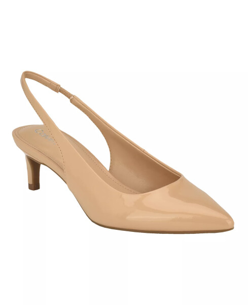 Women's Dainty Pointy Toe Low Heel Slingback Pumps Light Natural Patent - 1