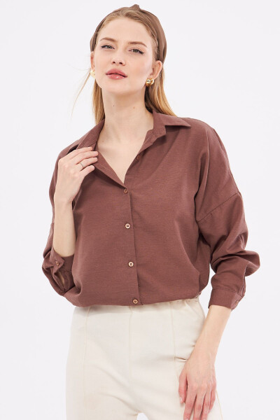 Women's Dark Coffee Oversized Long Basic Shirt ARM-22Y001118 - 7