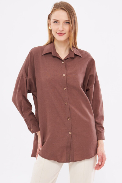 Women's Dark Coffee Oversized Long Basic Shirt ARM-22Y001118 - 9