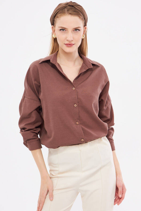 Women's Dark Coffee Oversized Long Basic Shirt ARM-22Y001118 - 10