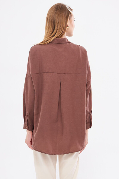 Women's Dark Coffee Oversized Long Basic Shirt ARM-22Y001118 - 11