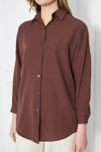 Women's Dark Coffee Oversized Long Basic Shirt ARM-22Y001118 - 14