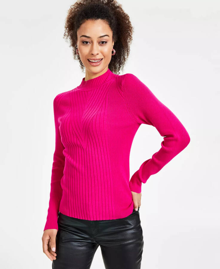 Women's Detail Ribbed Mock Neck Sweater, Created for Macy's Pink Tutu - 1