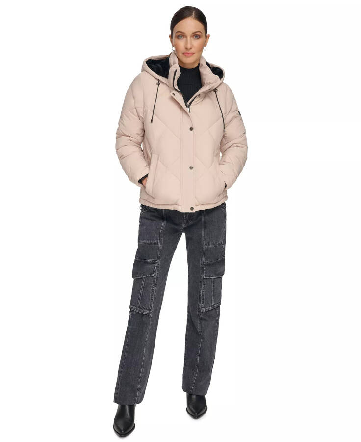 Women's Diamond Quilted Hooded Puffer Coat Pebble - 1