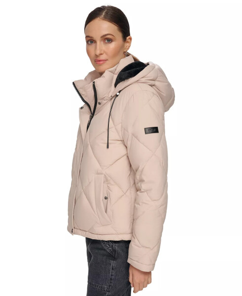 Women's Diamond Quilted Hooded Puffer Coat Pebble - 3