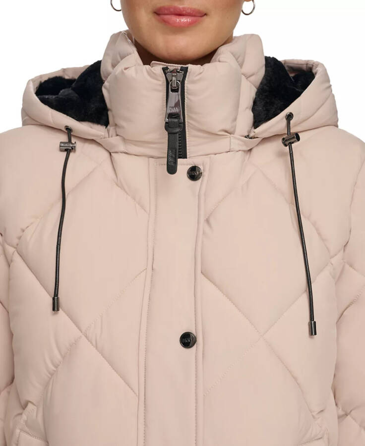 Women's Diamond Quilted Hooded Puffer Coat Pebble - 4