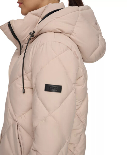 Women's Diamond Quilted Hooded Puffer Coat Pebble - 5