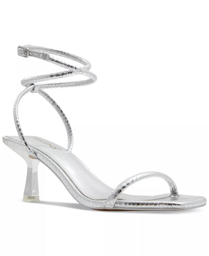 Women's Dime Strappy Ankle Wrap Dress Sandals Silver Snake Emblem - 1