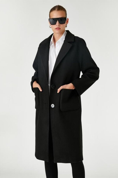 Women's Double Breasted Coat with Pocket Details - 1