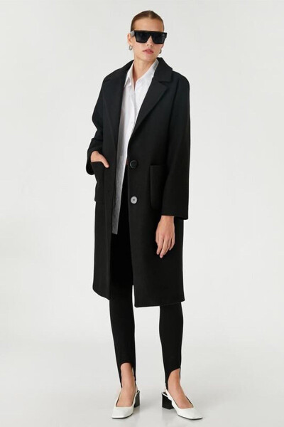 Women's Double Breasted Coat with Pocket Details - 2