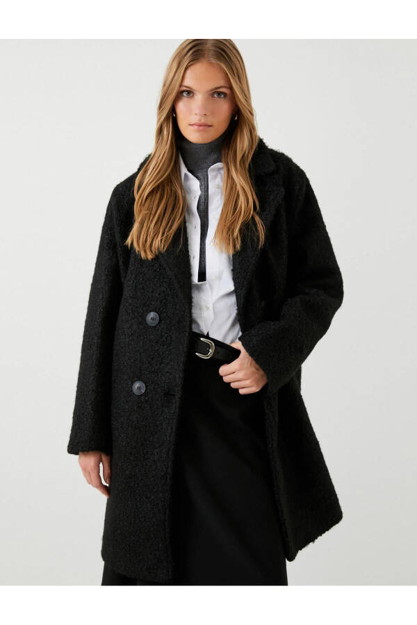 Women's double-breasted, pocket, slit detail coat. - 5