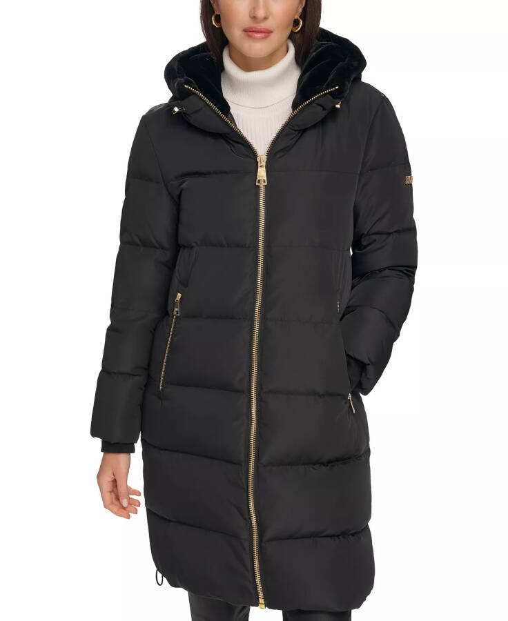 Women's Down Faux-Fur-Trim Hooded Puffer Coat Black - 1