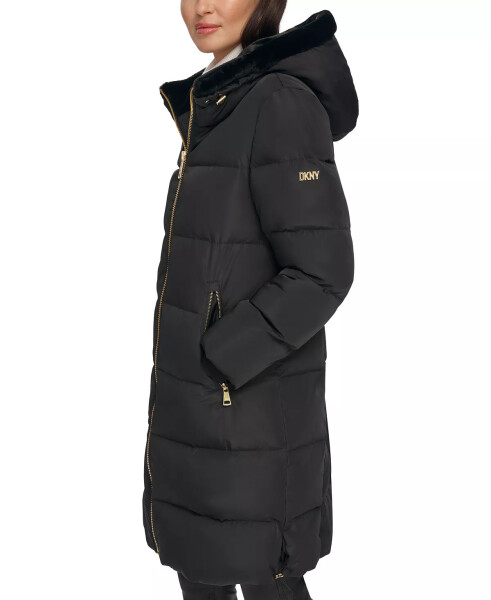 Women's Down Faux-Fur-Trim Hooded Puffer Coat Black - 3