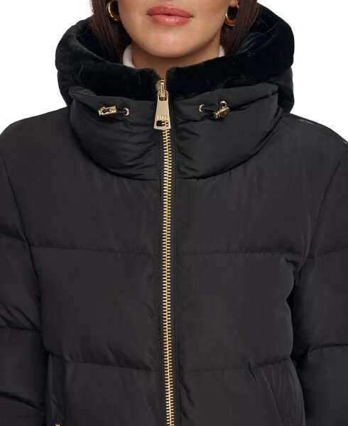 Women's Down Faux-Fur-Trim Hooded Puffer Coat Black - 4