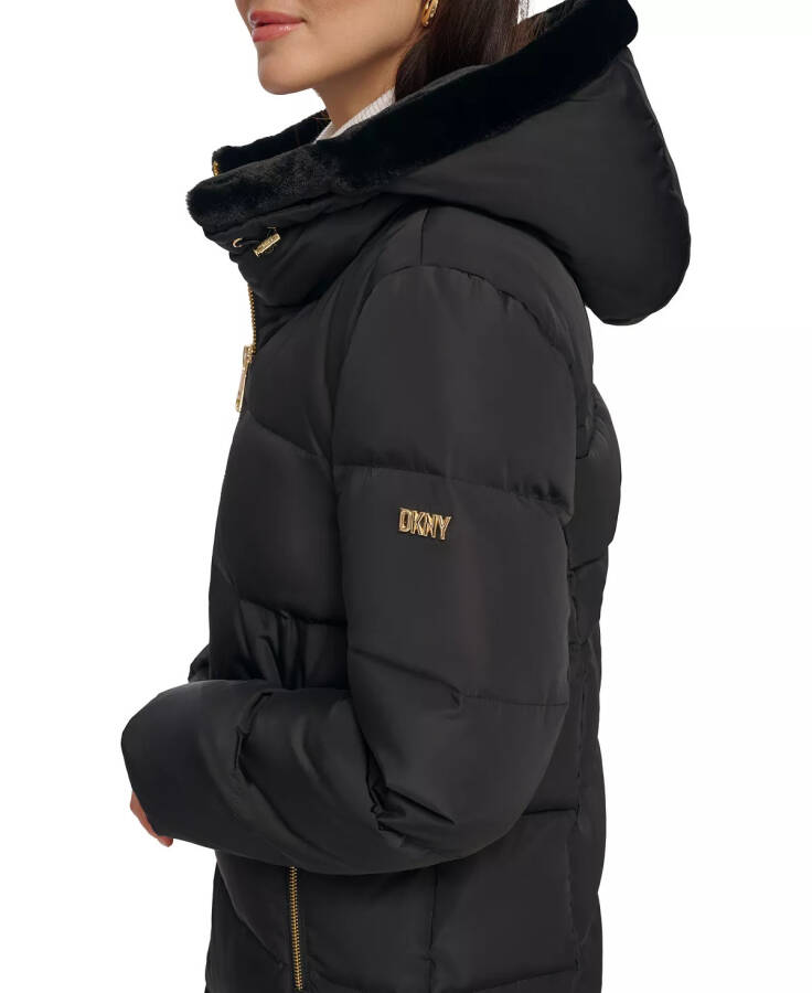 Women's Down Faux-Fur-Trim Hooded Puffer Coat Black - 5