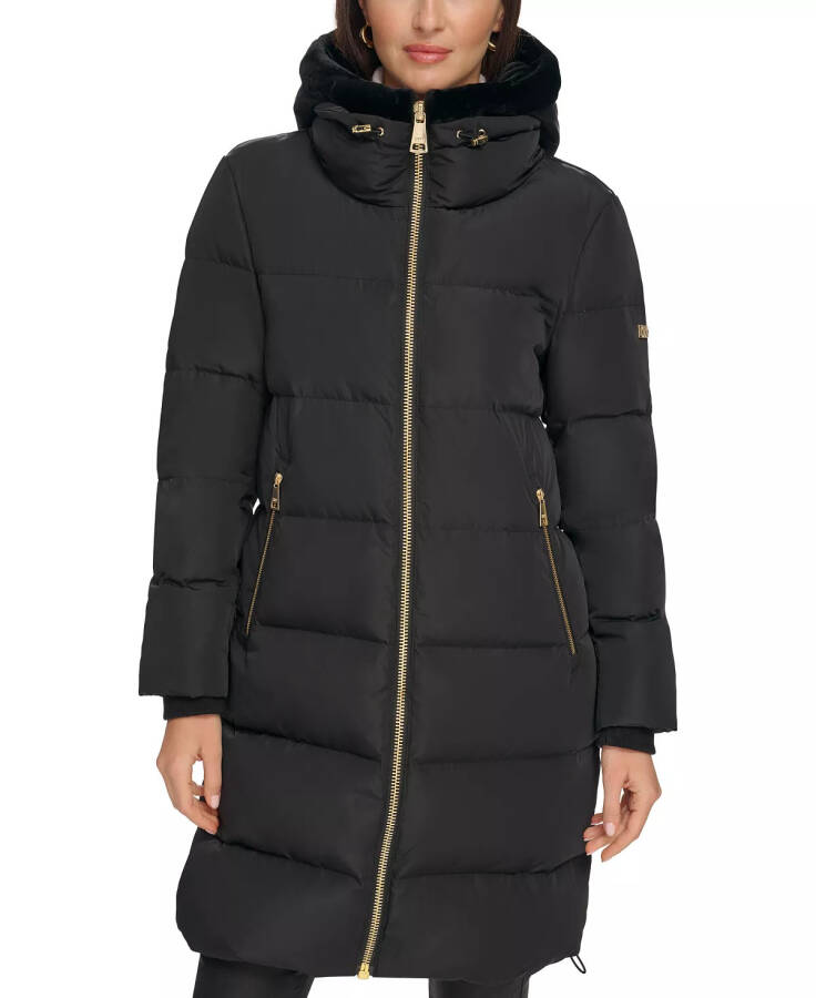 Women's Down Faux-Fur-Trim Hooded Puffer Coat Black - 6