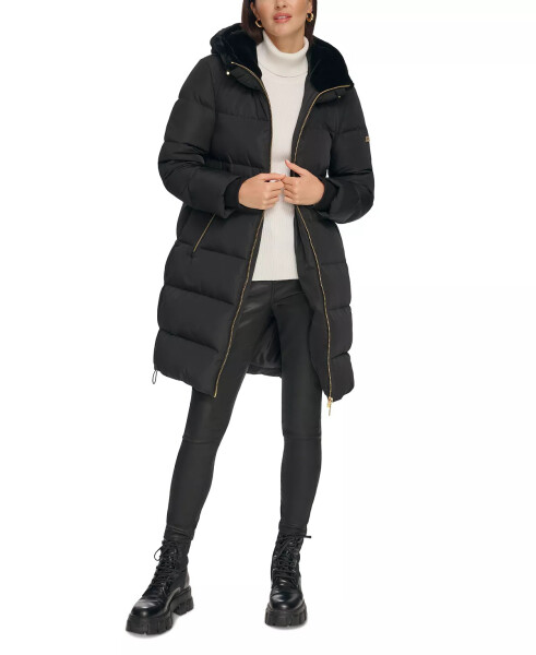 Women's Down Faux-Fur-Trim Hooded Puffer Coat Black - 7