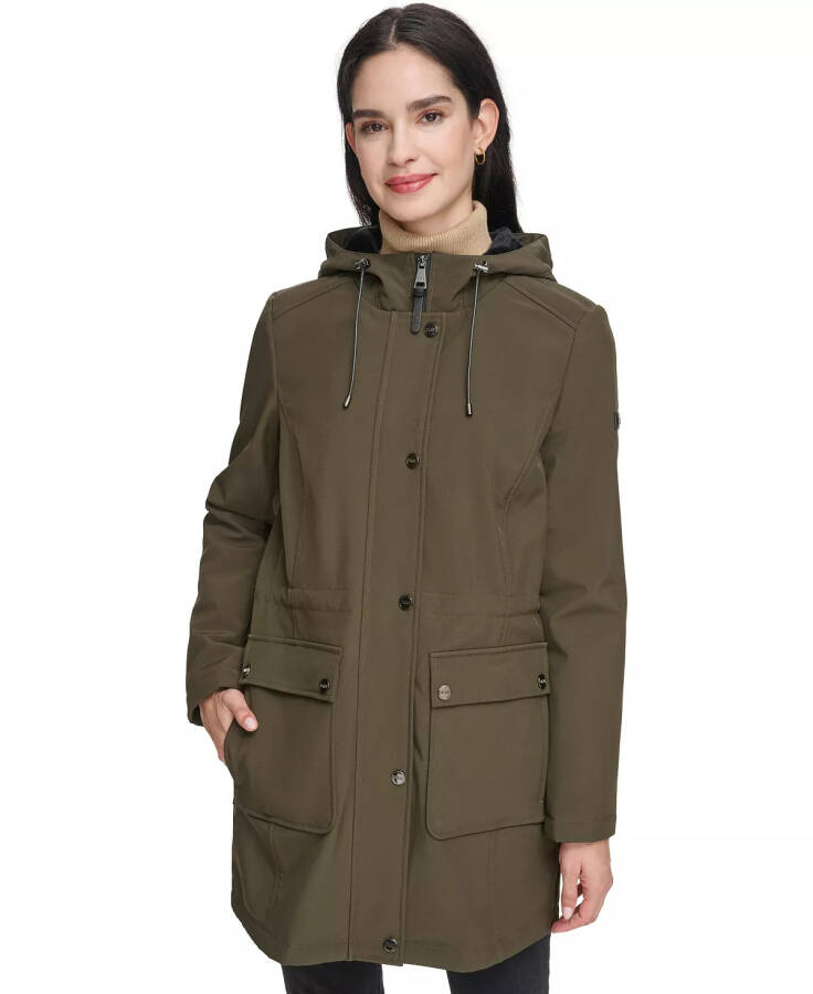 Women's Drawstring-Hood Snap-Front Anorak Raincoat Loden - 1