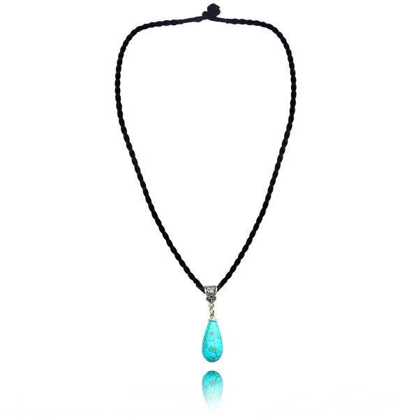 Women's Drop Necklace Turquoise Pendant Natural Stone Silk Cord Gift - 2