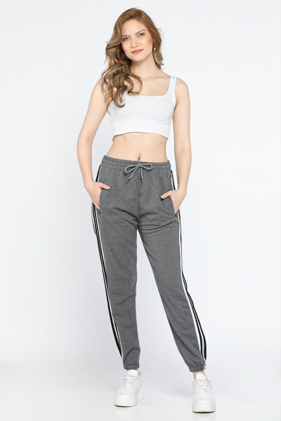 Women's Elastic Waist and Cuff Sweatpants with Side Stripe - 1