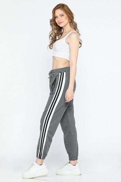 Women's Elastic Waist and Cuff Sweatpants with Side Stripe - 2