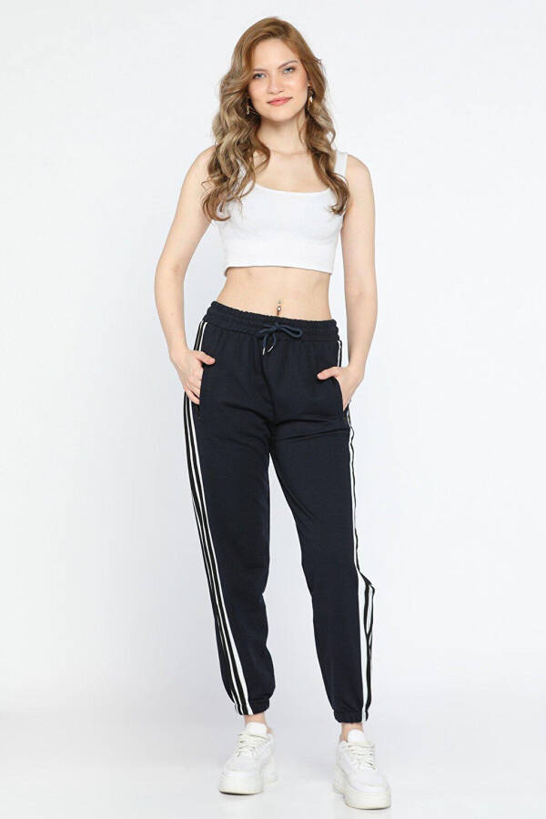 Women's Elastic Waist and Cuff Sweatpants with Side Stripes - 1