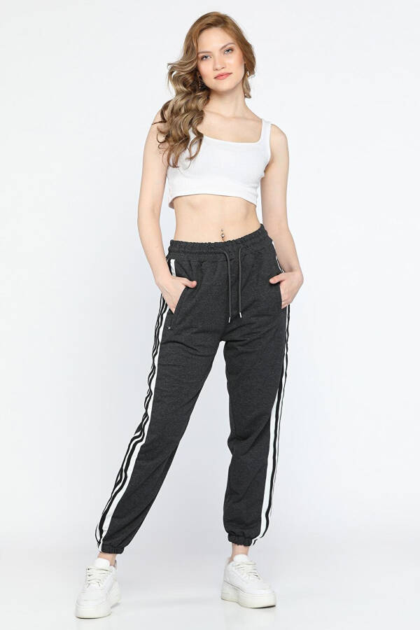 Women's Elastic Waist and Cuff Tracksuit Bottoms with Side Stripes - 2