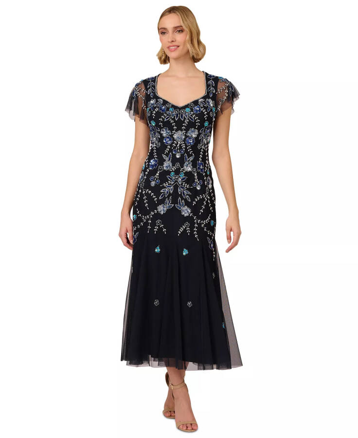 Women's Embellished Godet-Pleated Dress Midnight Multi - 1