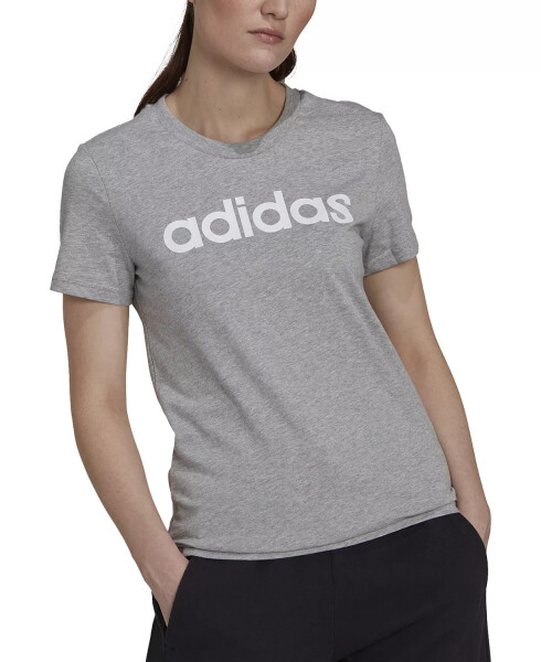 Women's Essentials Cotton Linear Logo T-Shirt Medium Grey Heather/white - 1