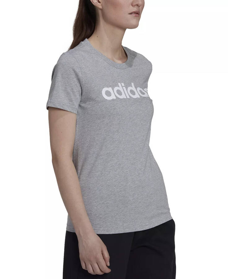 Women's Essentials Cotton Linear Logo T-Shirt Medium Grey Heather/white - 3