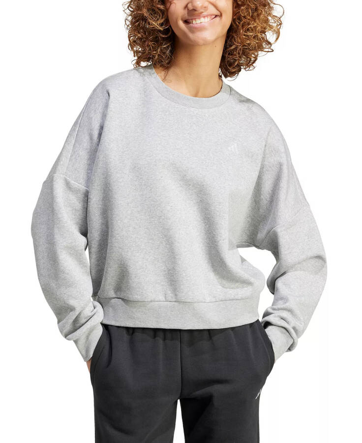 Women's Essentials Feel Cozy Logo Fleece Sweatshirt Medium Grey Heather/White - 1