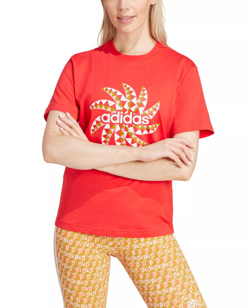 Women's FARM Rio Cotton Printed Logo T-Shirt (Tomato) - 1