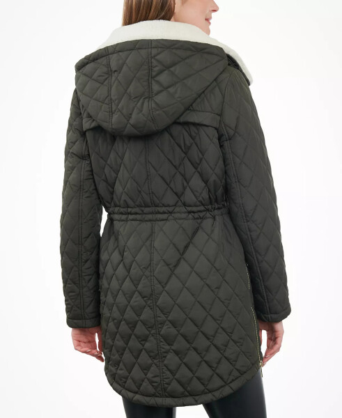 Women's Faux-Fur-Collar Quilted Coat Dark Olive - 2