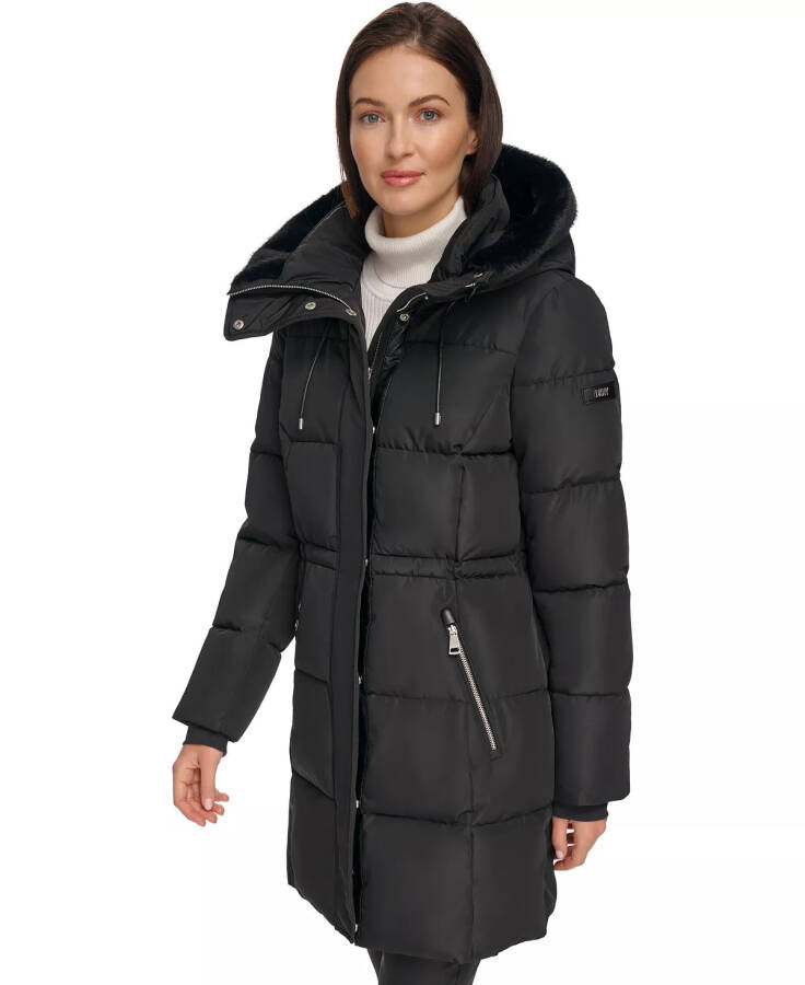 Women's Faux-Fur-Trim Hooded Anorak Puffer Coat Black - 3