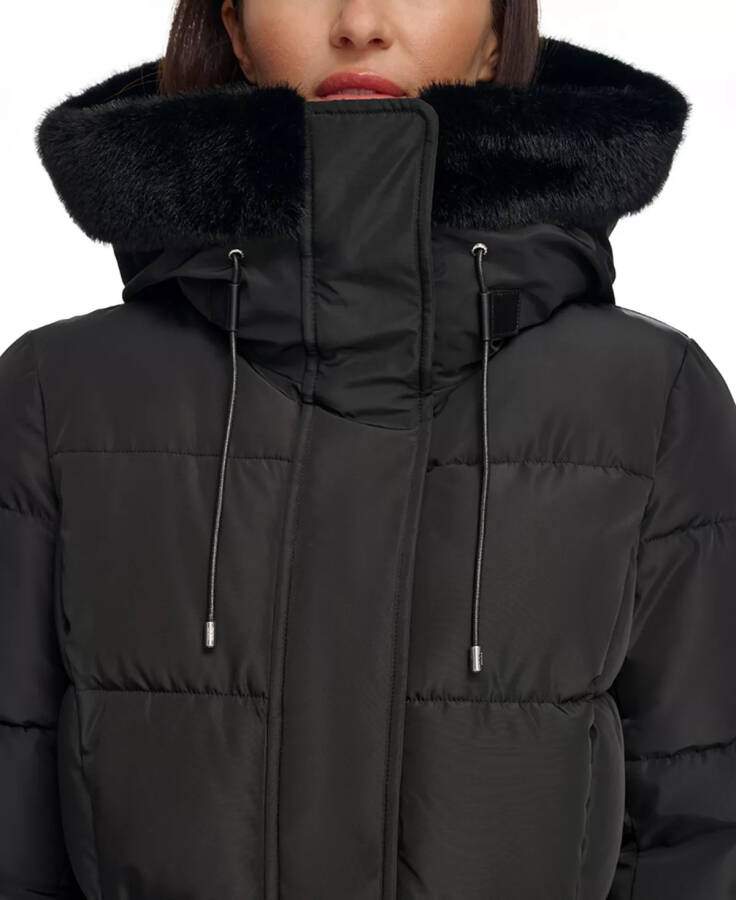 Women's Faux-Fur-Trim Hooded Anorak Puffer Coat Black - 4