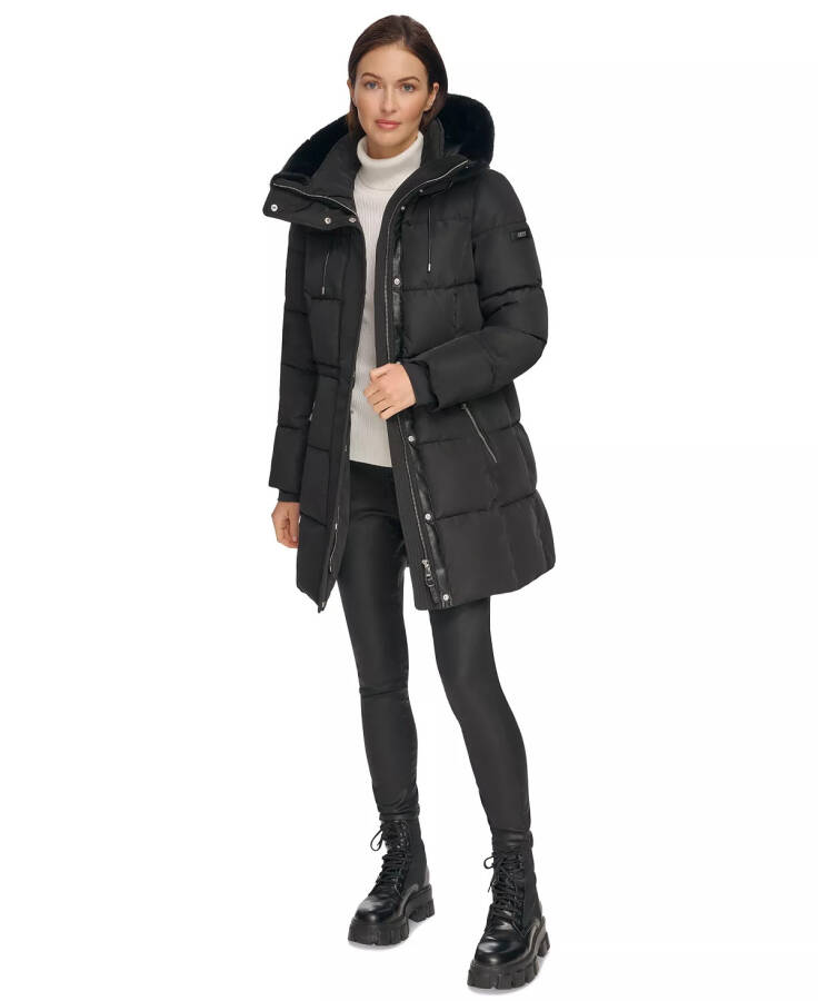 Women's Faux-Fur-Trim Hooded Anorak Puffer Coat Black - 5