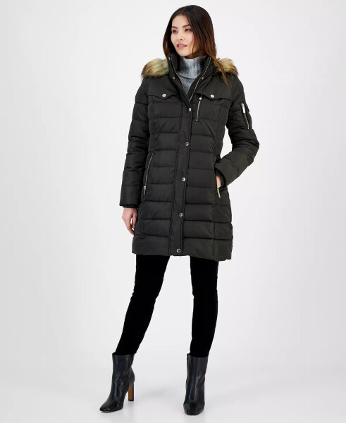 Women's Faux-Fur-Trim Hooded Puffer Coat, Created for modazone Dark Moss - 3