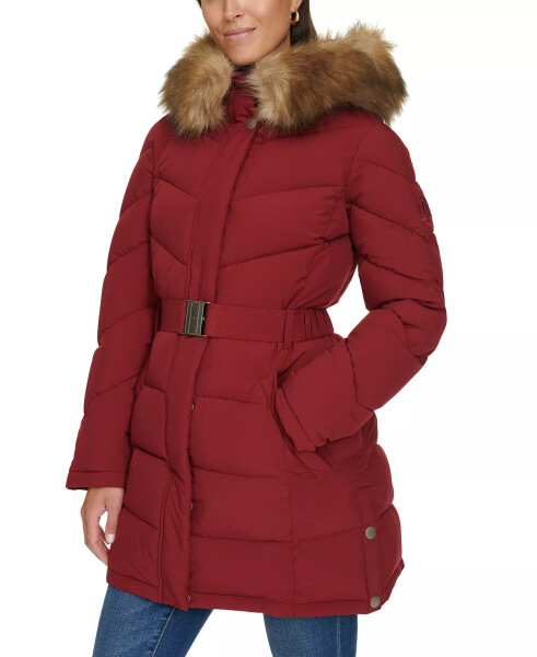 Women's Faux-Fur-Trim Hooded Puffer Coat, designed for Modazone Rouge. - 1