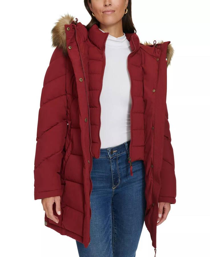 Women's Faux-Fur-Trim Hooded Puffer Coat, designed for Modazone Rouge. - 5