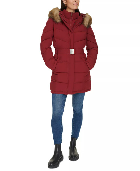 Women's Faux-Fur-Trim Hooded Puffer Coat, designed for Modazone Rouge. - 6