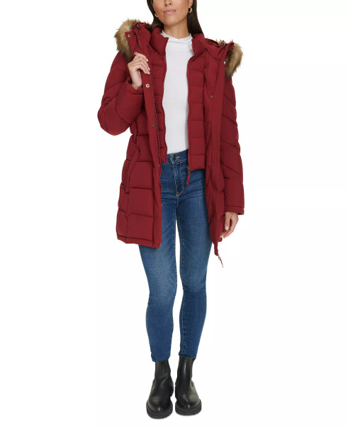 Women's Faux-Fur-Trim Hooded Puffer Coat, designed for Modazone Rouge. - 7