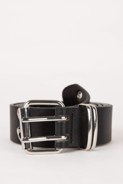 Women's Faux Leather Classic Belt Black - 1