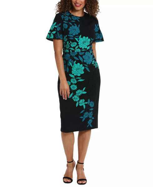 Women's Floral Flutter-Sleeve Midi Dress Black Green - 5