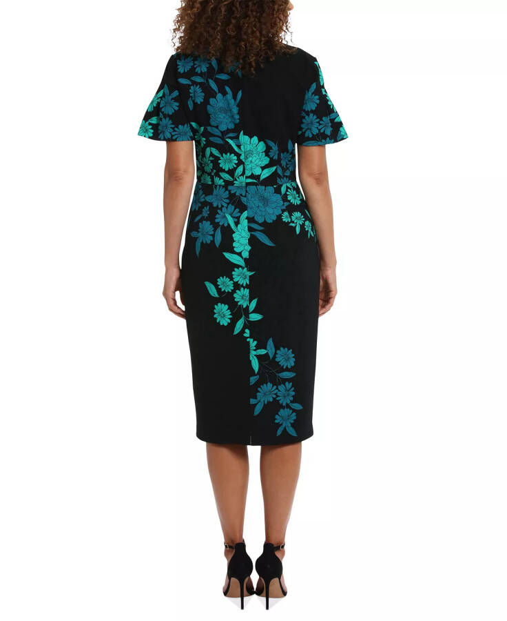 Women's Floral Flutter-Sleeve Midi Dress Black Green - 6